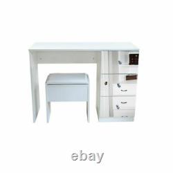 Modern Mirrored Glass Dressing Table Stool Vanity Set Makeup Desk with 3 Drawers