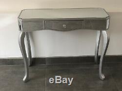 Modern Mirrored Venetian Glass 1 Drawer Dressing Console Table Silver Trim