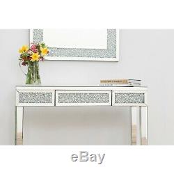 Modern Silver Mirrored Glass Crushed Diamond Console Side Hall Dressing Table