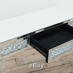 Modern Silver Mirrored Glass Crushed Diamond Console Side Hall Dressing Table