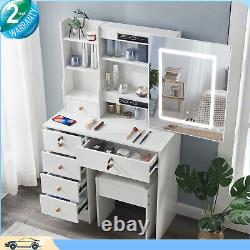 Modern Vanity Dressing Makeup Table Set with 6 Drawers & LED Touch-Sreen Mirror