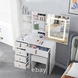 Modern Vanity Dressing Table Set Makeup Desk with LED Light Mirror Stool Drawers