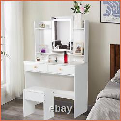 Modern Vanity Dressing Table with Lighted Touch-Sreen Hollywood Mirror Makeup Desk