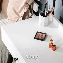 Modern Vanity Set Mirror Dressing Table Makeup Storage Shelf Drawer Chair White