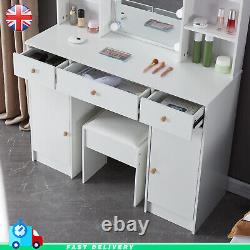 Modern Vanity Table Set Makeup Dressing Desk with Stool, 10LED Lighted Mirror
