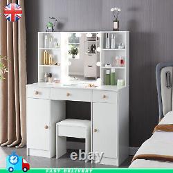 Modern Vanity Table Set Makeup Dressing Desk with Stool, 10LED Lighted Mirror