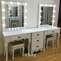 Modern White Dressing Table Makeup Desk Super Bright LED Lighted Mirror withDrawer