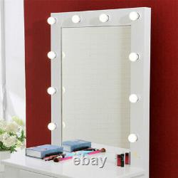 Modern White Dressing Table Makeup Desk Super Bright LED Lighted Mirror withDrawer