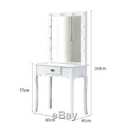 Modern White Dressing Table Makeup Desk with Large Drawer & 10 LED Lighted Mirror