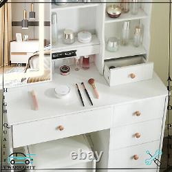 Modern Wood Makeup Vanity Table Set Mirror Dressing Desk with Drawers Stool