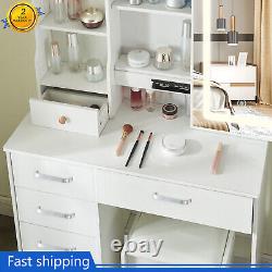Morden Dressing Table & 6 Drawers Vanity Hollywood with LED Bulbs Mirror And Stool