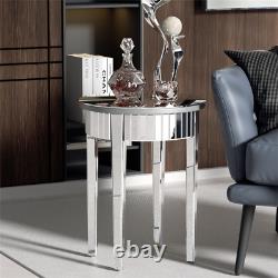 Moroccan Style Mirrored Dressing Table Silver Glass Bedside Table Geometric Legs