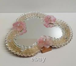 Murano Venetian Glass Mirror Pink Flowers Dressing Table Chic French Gold