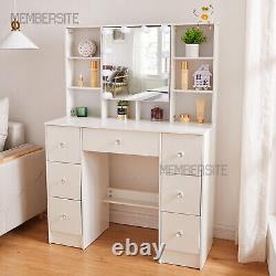 NEW Dressing Table Vanity Makeup Desk With LED Light Mirror 7 Drawers 10 Shelves