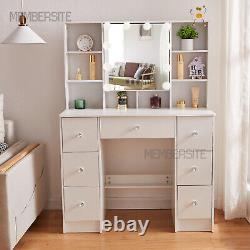 NEW Dressing Table Vanity Makeup Desk With LED Light Mirror 7 Drawers 10 Shelves