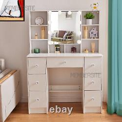 NEW Dressing Table Vanity Makeup Desk With LED Light Mirror 7 Drawers 10 Shelves