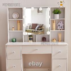 NEW Dressing Table Vanity Makeup Desk With LED Light Mirror 7 Drawers 10 Shelves