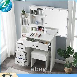 NEW Dressing Table with 10 LED Mirror Modern Makeup Desk Vanity Table Set White