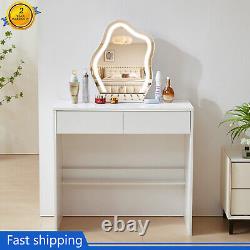 NEW Vanity Dressing Table Makeup Desk with LED Light Mirror Drawers For Bedroom