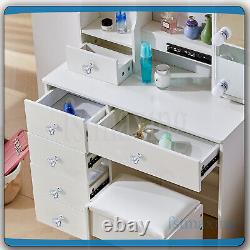 NEW Vanity Table Makeup Dressing Table Set With Lighted Mirror 6 Shelves Drawers