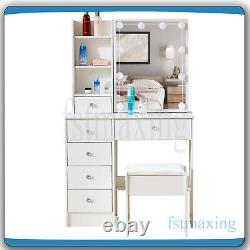 NEW Vanity Table Makeup Dressing Table Set With Lighted Mirror 6 Shelves Drawers