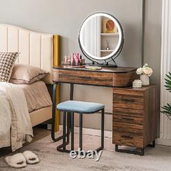 NNECW Dressing Table Stool Set with 3-Colour Lighted Makeup Mirror