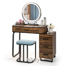 NNECW Dressing Table Stool Set with 3-Colour Lighted Makeup Mirror