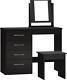 Nevada 4 Drawer Dressing Table Set Mirror Stool In Black Gloss Finish Pu Leather