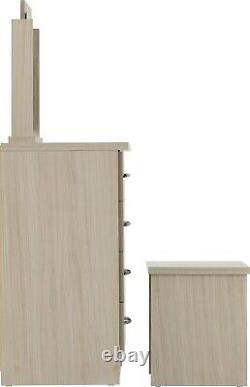 Nevada 4 Drawer Dressing Table Set Oyster Light Oak Gloss inc Stool and Mirror