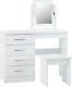 Nevada 4 Drawer Dressing Table Set In White Gloss Stool And Mirror
