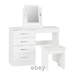 Nevada White Gloss 4 Drawer Dressing Table Set Inc Stool Mirror Bedroom