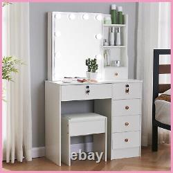 New Dressing Makeup Desk with Hoolywood LED Lights Mirror Table Top Vanity Set