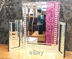 New Modern Crystal Design Dressing Table Mirror Bevelled Edge 87x63cm Large