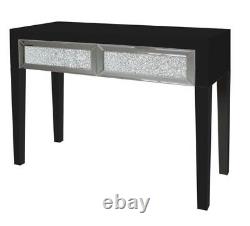 New Stunning Glitz Mirrored Glass Crushed Black 2 Drawer Console Dressing Table