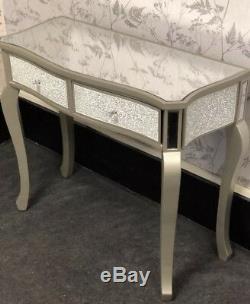 New Stunning Silver Glass Wood Crushed Mosaic 2 Drawer Console Dressing Table