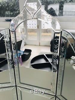 New Stunning Venetian Mirrored Crystal Dressing Table, Mirror & Stool Set