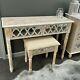 Newport Lattice Mirrored Washed Ash 2 Drawer Console Dressing Table & Stool Set