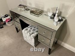 Next Mirrored Glass Dressing Table With Drawers And Crushed Velvet Stool Pouffe
