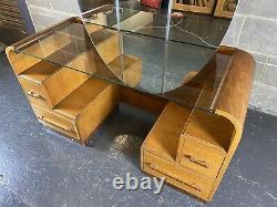 Nice Vintage Art Deco Dressing Table with Mirror and Stool Glass Desk Antique