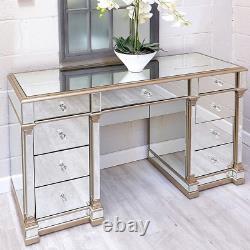 Nicky Cornell Mirrored Column Brushed Gold 9 Drawer Dressing Table Desk RRP £795