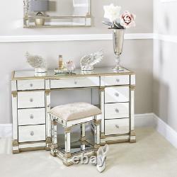 Nicky Cornell Mirrored Column Brushed Gold 9 Drawer Dressing Table Desk RRP £795