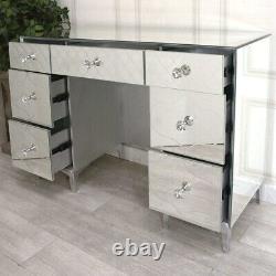 Nicky Cornell Mirrored Glass 7 Drawer Dressing Table Desk with Crystal Handles