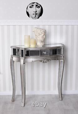 Night Console Silver Mirrored Glaskonsole Table Wall Side Glass