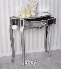 Night Console Silver Mirrored Glaskonsole Table Wall Side Glass