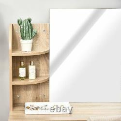 Particle Board Glass Mirror Dressing Table with Shelves Oak Tone