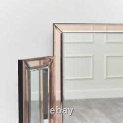 Pink Glass Art Deco Rectangle Triple Mirror dressing table mirror 74cm x 55cm