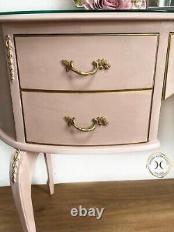 Pink Kidney Shaped Serpentine Dressing Table With Mirrors And Protection Glass