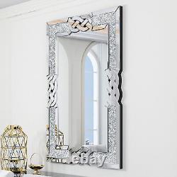 Rectangle Sparkling Crystal Crush Diamond Accent Mirror Wall Mounted Decorative