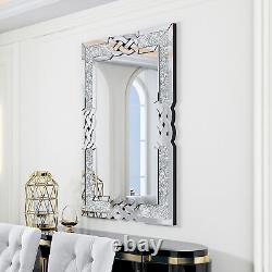 Rectangle Sparkling Crystal Crush Diamond Accent Mirror Wall Mounted Decorative
