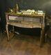 Retro Venetian Antique Gold Trim Mirrored Glass 2 Drawer Console Table Dressing